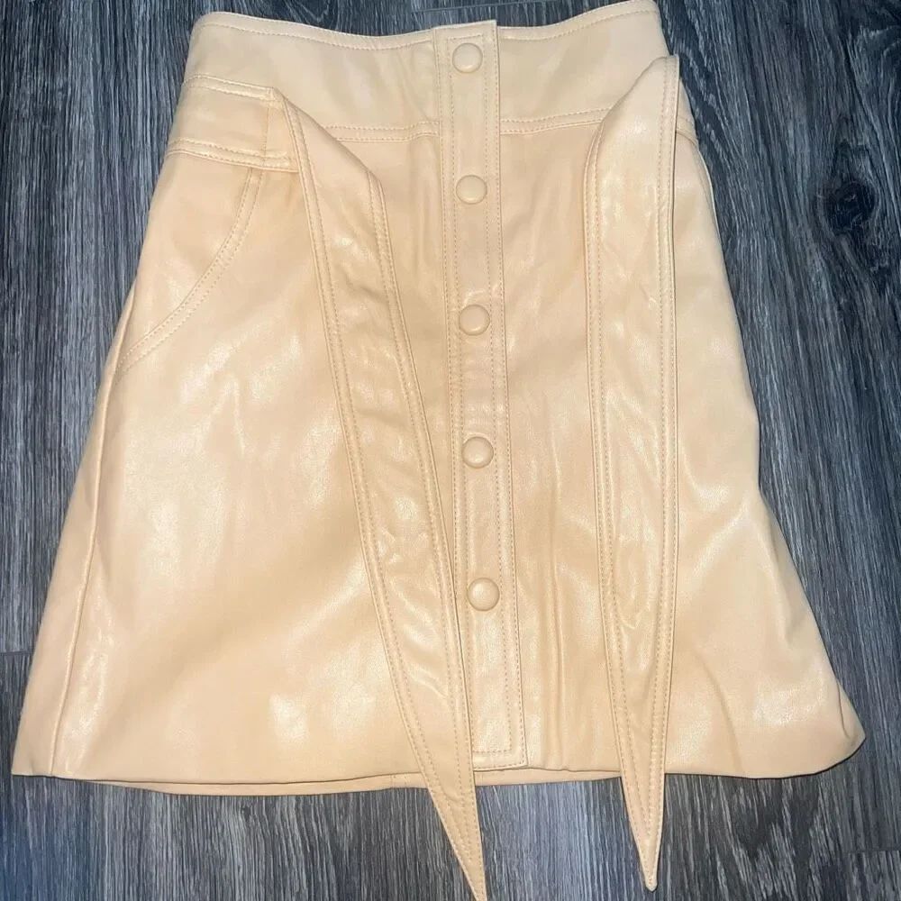 Urban Outfitters tan Faux Leather Button Front Mini Skirt Womens XS
